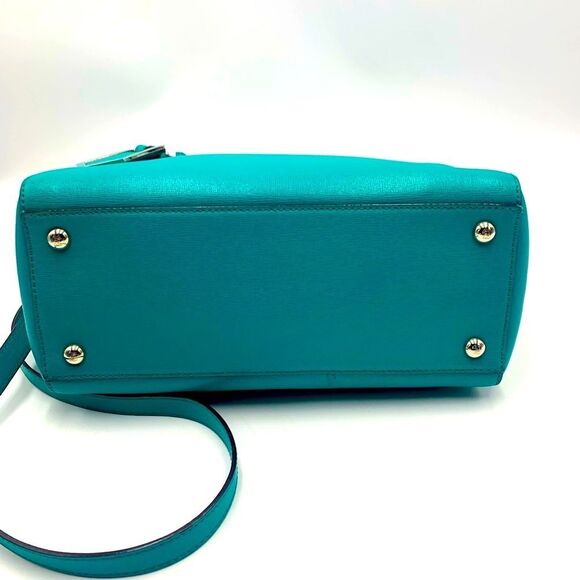 Auth Fendi 2Jours Petit 2way Turquoise Lagoon Saffiano Leather Tote Bag Preloved - Picture 8 of 16